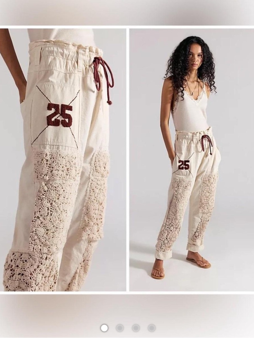 Free People Ivory Rockaway Pull-On Crochet Patch Trousers